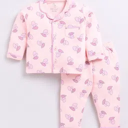 BABY GO Girls Conversational Printed Lapel Collar Pure Cotton Night Suit-picture-38