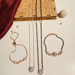 ABDESIGNS Set Of 4 Combo Rose Gold-Plated Diamond CZ Mangalsutra Chain Jewellery-picture-56