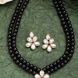 ZENEME 18K Gold-Plated Kundan-Studded & Pearls-Beaded Jewellery Set-image-7