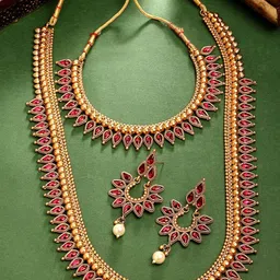ZENEME Gold-Plated Maharani Haar Necklace with Earrings Traditional Bridal Jewellery Set-picture-19