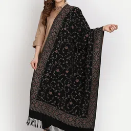 HK colours of fashion Women Black & Red Embroidered Woolen Shawl-image-51