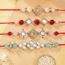 KARATCART Set of 4 Gold-Plated Rakhi With Roli Chawal-picture-32