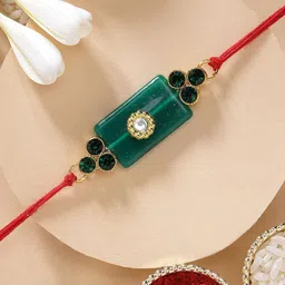 KARATCART Green Stone & Crystal Rakhi with Roli Chawal-picture-12