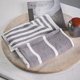 Fabindia Grey & White Striped Pure Cotton 500 GSM Bath Towel-picture-20