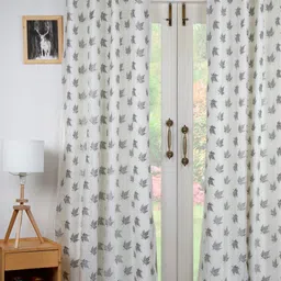 Ariana White & Grey Floral Long Door Curtain-image-3