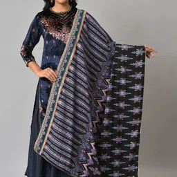 WISHFUL Women Blue Ethnic Motifs Printed Pure Cotton Shawl-picture-18