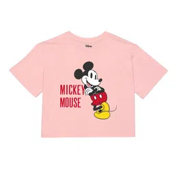 Disney by Wear Your Mind Girls Pink Mickey Mouse Printed Pure Cotton T-shirt-picture-33