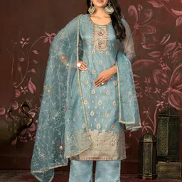 MANVAA Ethnic Motifs Embellished Beads and Stones Unstitched Dress Material-image-7