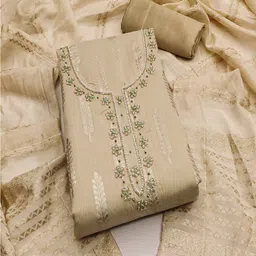 Lilots Floral Woven Design Beads and Stones Unstitched Dress Material-picture-16