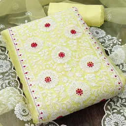 KALINI Yellow & Yellow Embroidered Organza Unstitched Dress Material-image-89