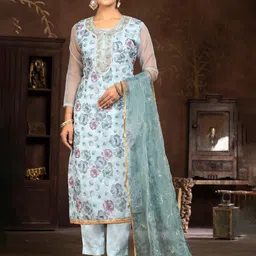 MANVAA Floral Embellished Beads And Stones Organza Unstitched Dress Material-image-16