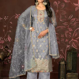 MANVAA Ethnic Motifs Embellished Beads and Stones Unstitched Dress Material-picture-21