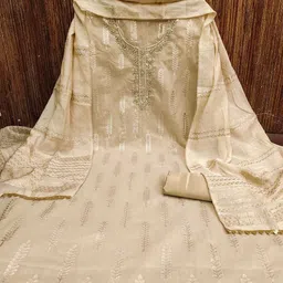 MANVAA Ethnic Motifs Embellished Beads and Stones Unstitched Dress Material-picture-36