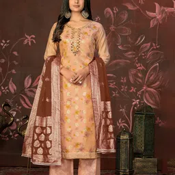 MANVAA Ethnic Motifs Printed Mirror Work Unstitched Dress Material-picture-35