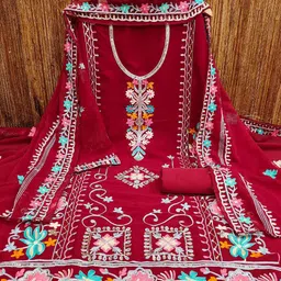 Leeza Store Floral Embroidered Sequinned Detailed Unstitched Dress Material-image-7