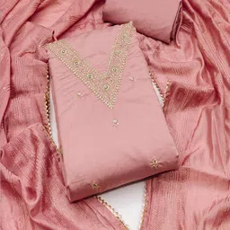 Lilots Viscose Rayon Floral Embroidered Unstitched Dress Material-image-1