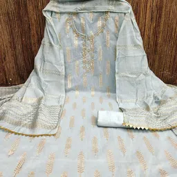 Lilots Floral Woven Design Beads and Stones Unstitched Dress Material-image-96