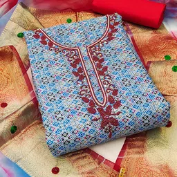 MANVAA Geometric Printed Pure Cotton Unstitched Dress Material-image-1