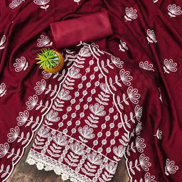 MANVAA Ethnic Motifs Embroidered Unstitched Dress Material-picture-33