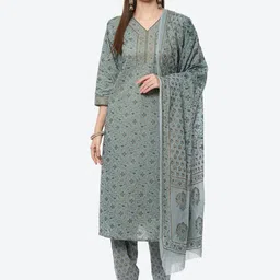 Biba Women Grey & Gold-Toned Printed Cotton Blend Unstitched Dress Material-picture-41