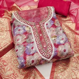 MANVAA Floral Embellished Beads and Stones Unstitched Dress Material-picture-28