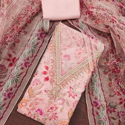 HERE&NOW Floral Embellished Organza Unstitched Dress Material-picture-11