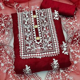 MANVAA Ethnic Motifs Embroidered Organza Unstitched Dress Material-picture-38