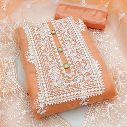 SHADOW & SAINING Ethnic Motifs Embroidered Organza Unstitched Dress Material-picture-10