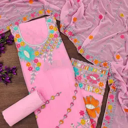 Leeza Store Floral Sequined Embellished Unstitched Dress Material-image-47