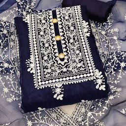 SHADOW & SAINING Ethnic Motifs Embroidered Organza Unstitched Dress Material-picture-12
