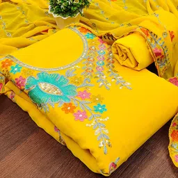 Leeza Store Floral Embroidered Silk Georgette Unstitched Dress Material-image-30