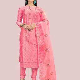 MANVAA Chevron Embroidered Gotta Patti Chanderi Cotton Unstitched Dress Material-picture-25