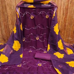 Panzora Floral Embroidered Sequinned Unstitched Dress Material-picture-21