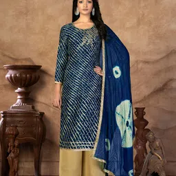 KALINI Leheriya Printed Embellished Unstitched Dress Material-image-0