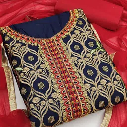 Peachmode Embroidered Pure Cotton Unstitched Dress Material-picture-20