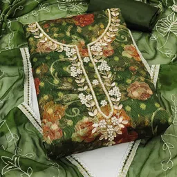 KIMISHA Floral Woven Design Beads & Stones Organza Unstitched Dress Material-picture-23