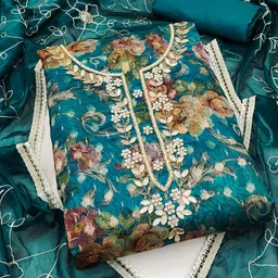 KIMISHA Floral Printed Beads & Stones Organza Unstitched Dress Material-picture-22