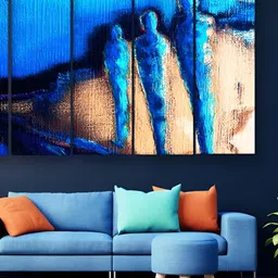 Casperme 5 Pieces Blue 7 Cream Abstract Wooden Wall Art-image-92