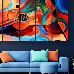 Casperme Blue & Orange 5 Pieces Abstract Wooden Sparkle Touch Painting Wall Art-image-39