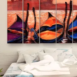 Casperme Blue & Orange 5 Pieces Wooden Abstract Modern Painting Wall Art-image-40