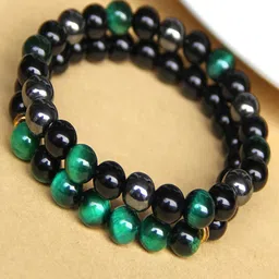 Young & Forever Unisex 2 Green & Black Brass Tigers Eye Handcrafted Bracelet-picture-29