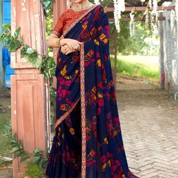 anouk rustic Anouk Navy Floral Printed Saree-picture-43