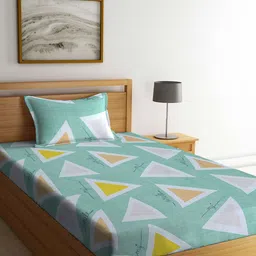 KLOTTHE Green & Yellow Geometric 300 TC Single Bedsheet with 1 Pillow Cover-picture-15