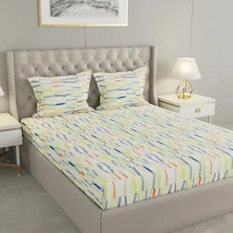 Raymond Home Yellow & Blue Geometric Cotton 104 TC Queen Bedsheet With 2 Pillow Covers-picture-11