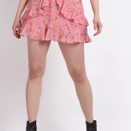 La Zoire Women Pink Printed Skirt with Frill-picture-38