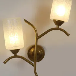 MFD HOME FURNISHING Gold-Colored & White Solid Cylindrical Shaped Wall Lamp image 2