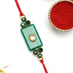 KARATCART Green Stone & Crystal Rakhi with Roli Chawal image 3