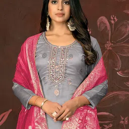 MANVAA Embellished Organza Unstitched Dress Material image 5