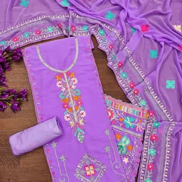 Lilots Floral Embroidered Thread Work Unstitched Dress Material image 3