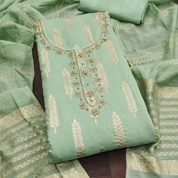 Lilots Floral Woven Design Beads and Stones Unstitched Dress Material image 4